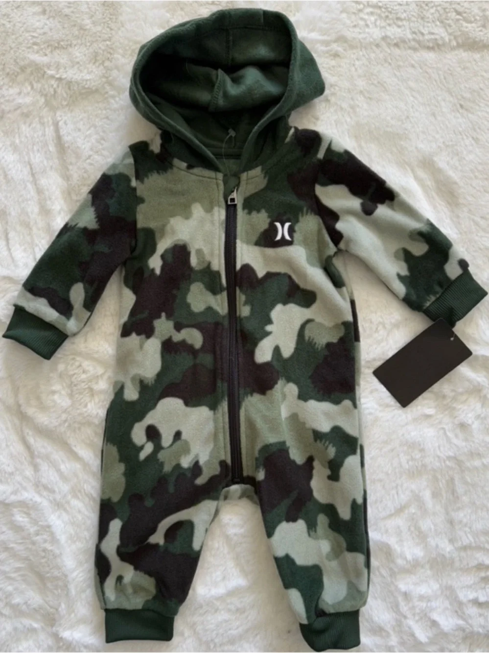 NWT Hurley Infant Fleece Camo Onesie- Green and Black
